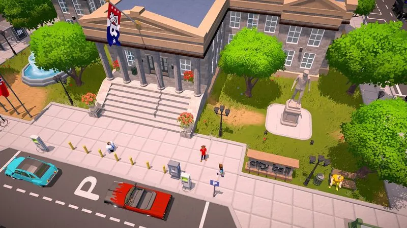The Ranchers gameplay screenshot: the town plaza and surrounding paths