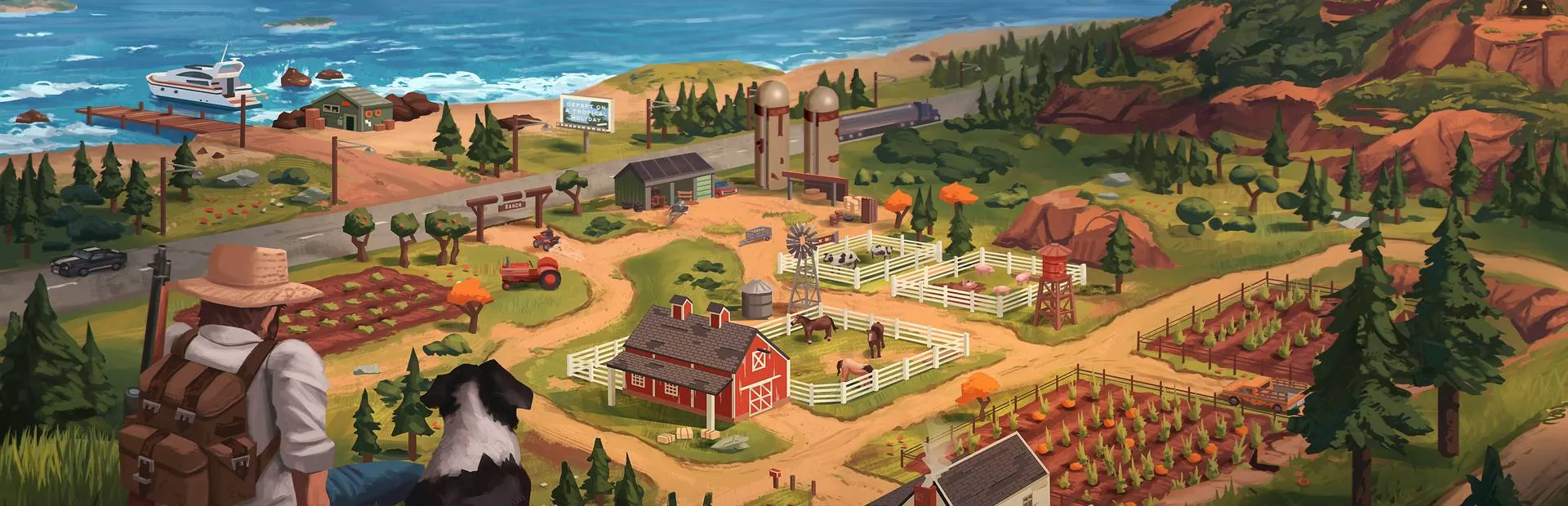 The Ranchers gameplay screenshot: ranch buildings, fields, and countryside